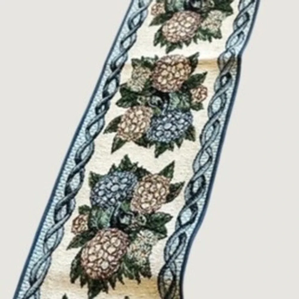 Floral Tapestry Wall Hanging Vertical Blue Tassel Wooden Dowel 48 in